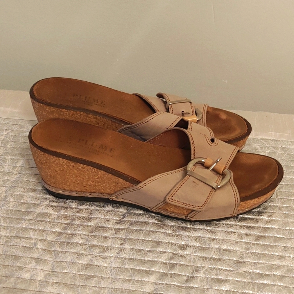 L.A. Plume women's cork wedges